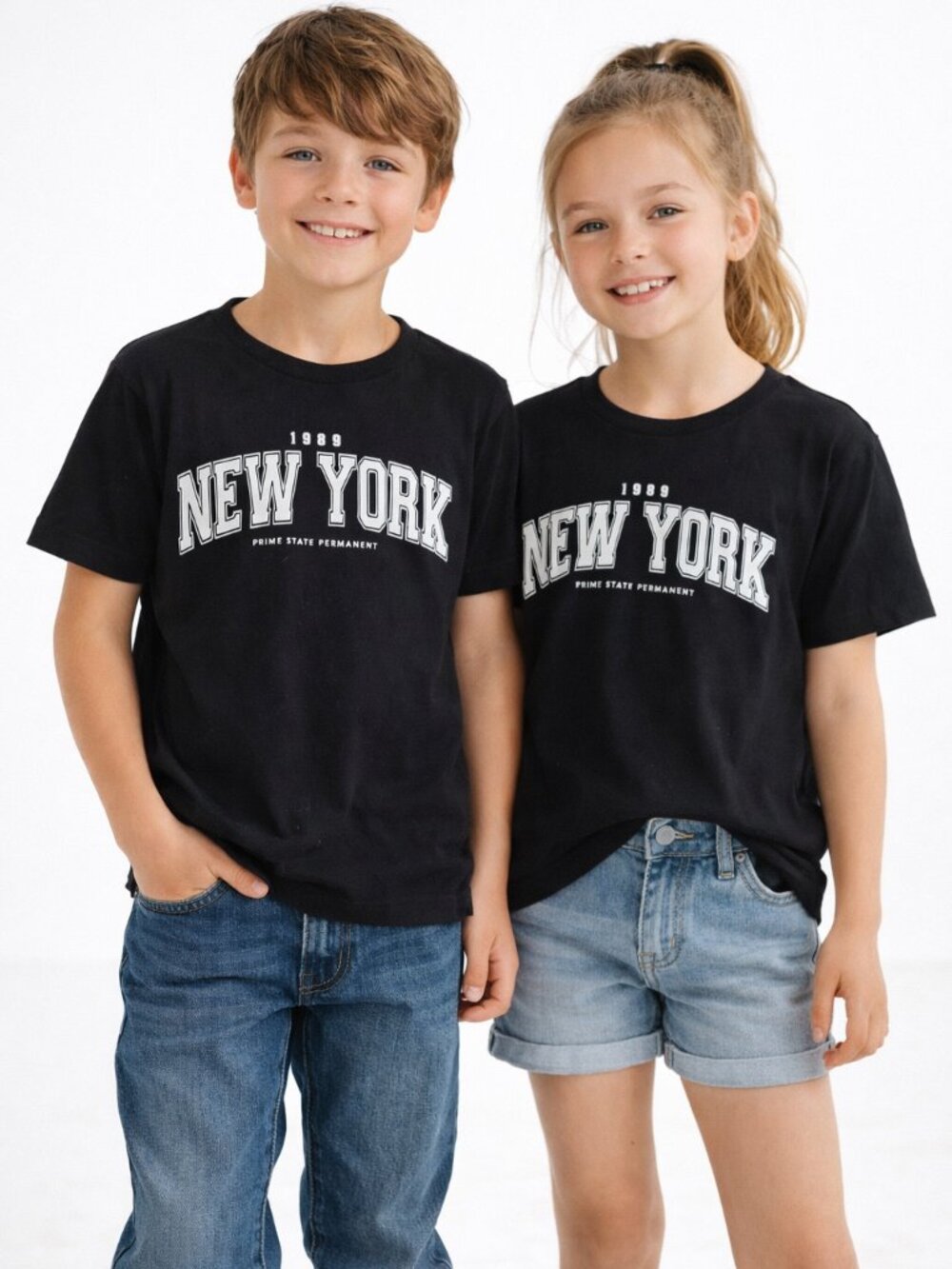 SHEIN Girls New York Graphic T‑Shirt Short Sleeve Black White Size M (9/10)